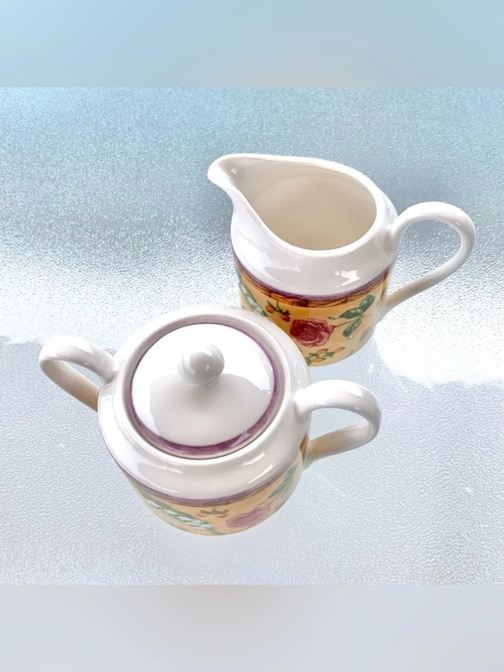 222 Fifth Tuscany Rose Cottagecore Fine China Cream and Sugar Set